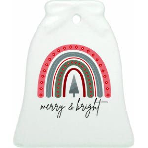 Merry And Bright Rainbow Holiday Ceramic Bell Ornament