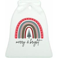 Merry And Bright Rainbow Holiday Ceramic Bell Ornament