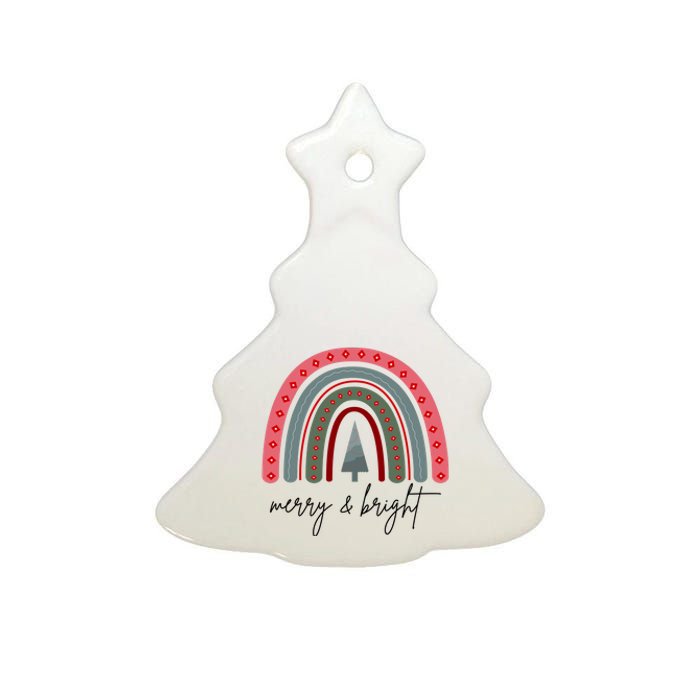 Merry And Bright Rainbow Holiday Ceramic Tree Ornament