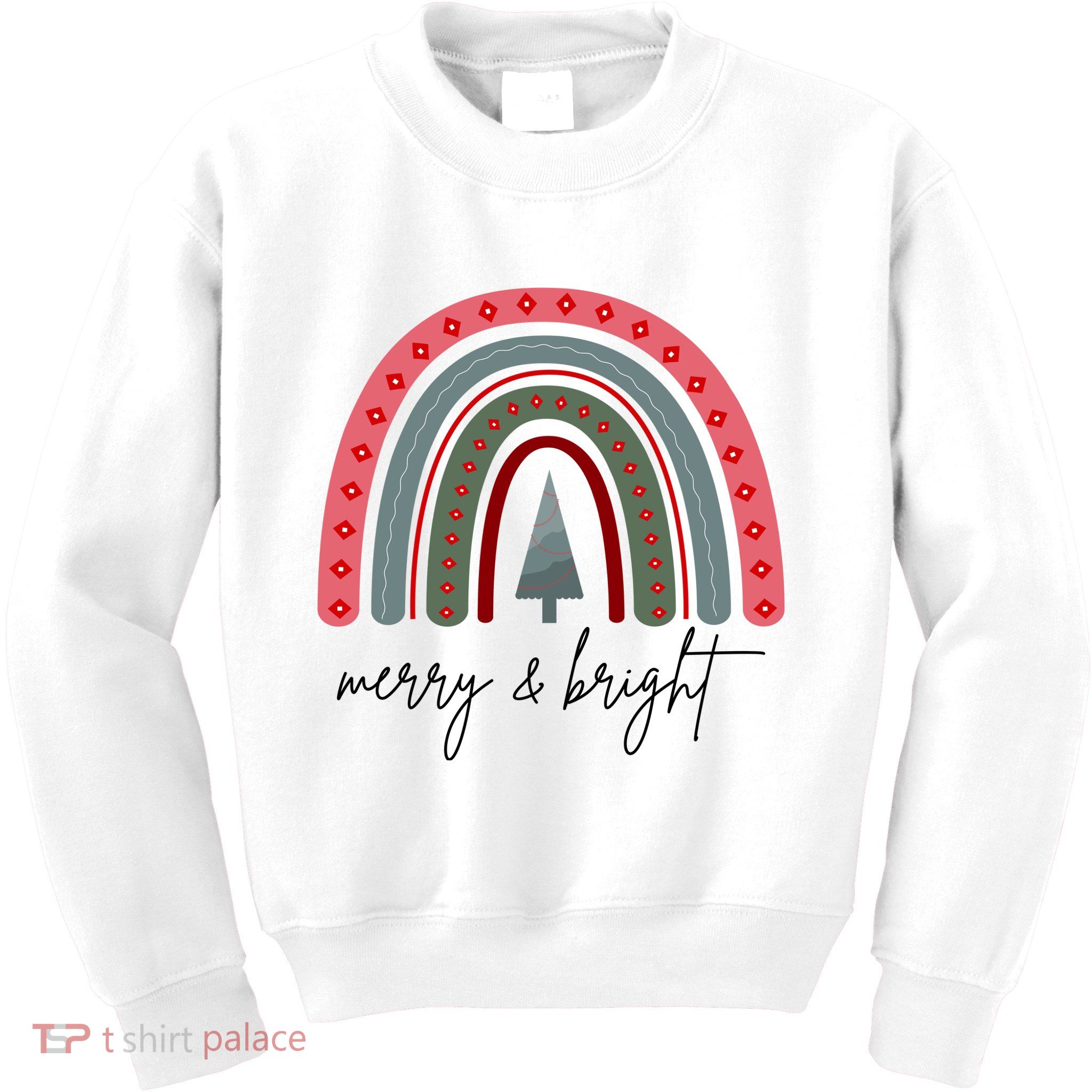 Merry And Bright Rainbow Holiday Kids Sweatshirt