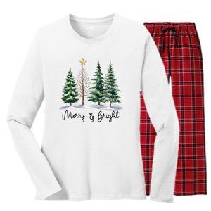 Merry And Bright Christmas Light Matching Family Xmas Women's Long Sleeve Flannel Pajama Set 