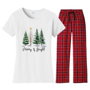 Merry And Bright Christmas Light Matching Family Xmas Women's Flannel Pajama Set