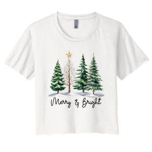 Merry And Bright Christmas Light Matching Family Xmas Women's Crop Top Tee