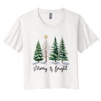 Merry And Bright Christmas Light Matching Family Xmas Women's Crop Top Tee