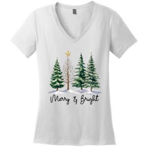 Merry And Bright Christmas Light Matching Family Xmas Women's V-Neck T-Shirt