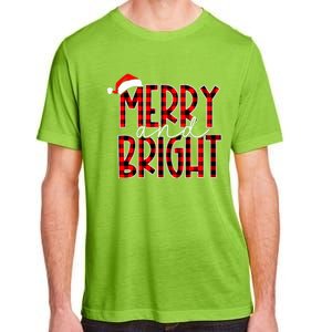 Merry and Bright Buffalo Plaid Red Santa Hat Christmas Xmas  Adult ChromaSoft Performance T-Shirt