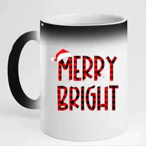 Merry and Bright Buffalo Plaid Red Santa Hat Christmas Xmas  11oz Black Color Changing Mug