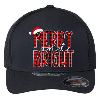 Merry and Bright Buffalo Plaid Red Santa Hat Christmas Xmas  Flexfit Unipanel Trucker Cap