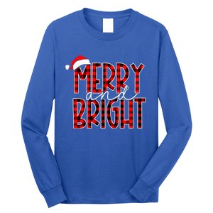 Merry and Bright Buffalo Plaid Red Santa Hat Christmas Xmas  Long Sleeve Shirt