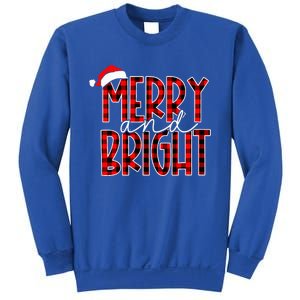 Merry and Bright Buffalo Plaid Red Santa Hat Christmas Xmas  Sweatshirt