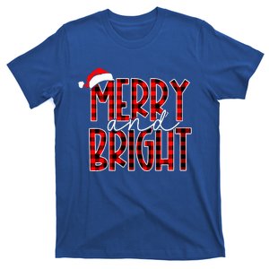 Merry and Bright Buffalo Plaid Red Santa Hat Christmas Xmas  T-Shirt