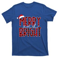 Merry and Bright Buffalo Plaid Red Santa Hat Christmas Xmas  T-Shirt