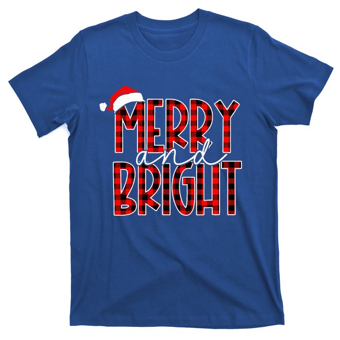 Merry and Bright Buffalo Plaid Red Santa Hat Christmas Xmas  T-Shirt