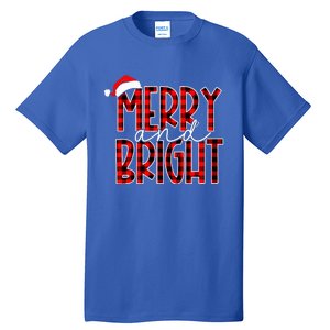 Merry and Bright Buffalo Plaid Red Santa Hat Christmas Xmas  Tall T-Shirt