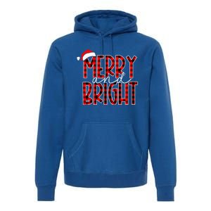 Merry and Bright Buffalo Plaid Red Santa Hat Christmas Xmas  Premium Hoodie