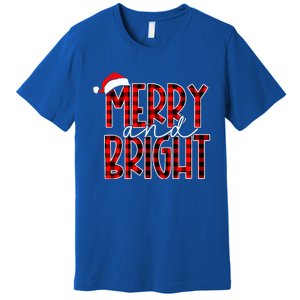 Merry and Bright Buffalo Plaid Red Santa Hat Christmas Xmas  Premium T-Shirt