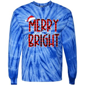 Merry and Bright Buffalo Plaid Red Santa Hat Christmas Xmas  Tie-Dye Long Sleeve Shirt