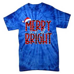 Merry and Bright Buffalo Plaid Red Santa Hat Christmas Xmas  Tie-Dye T-Shirt