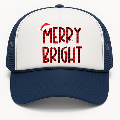 Merry and Bright Buffalo Plaid Red Santa Hat Christmas Xmas  Trucker Hat