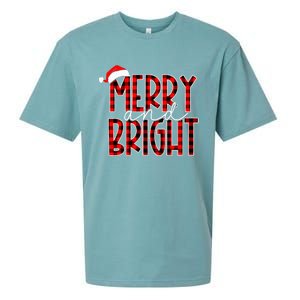 Merry and Bright Buffalo Plaid Red Santa Hat Christmas Xmas  Sueded Cloud Jersey T-Shirt