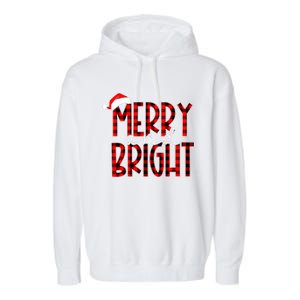 Merry and Bright Buffalo Plaid Red Santa Hat Christmas Xmas  Garment-Dyed Fleece Hoodie