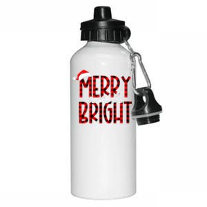 Merry and Bright Buffalo Plaid Red Santa Hat Christmas Xmas  Aluminum Water Bottle