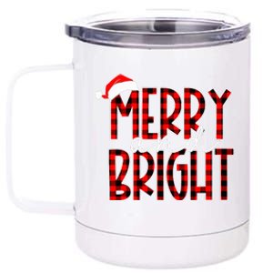 Merry and Bright Buffalo Plaid Red Santa Hat Christmas Xmas  12 oz Stainless Steel Tumbler Cup