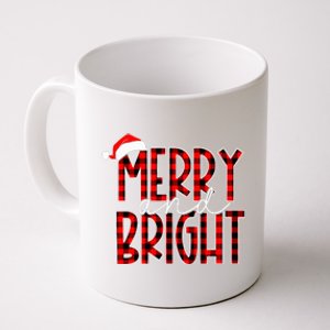 Merry and Bright Buffalo Plaid Red Santa Hat Christmas Xmas  Coffee Mug