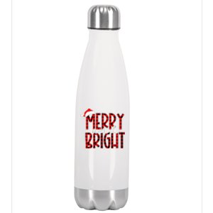 Merry and Bright Buffalo Plaid Red Santa Hat Christmas Xmas  Stainless Steel Insulated Water Bottle