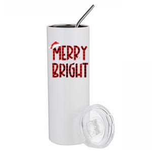 Merry and Bright Buffalo Plaid Red Santa Hat Christmas Xmas  Stainless Steel Tumbler