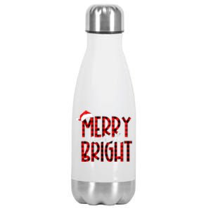 Merry and Bright Buffalo Plaid Red Santa Hat Christmas Xmas  Stainless Steel Insulated Water Bottle