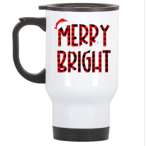 Merry and Bright Buffalo Plaid Red Santa Hat Christmas Xmas  Stainless Steel Travel Mug