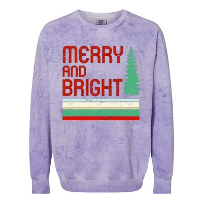 Merry And Bright Christmas Tree Xmas Holiday Retro Vintage Colorblast Crewneck Sweatshirt