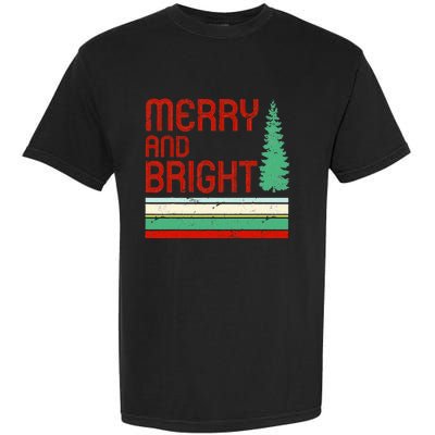 Merry And Bright Christmas Tree Xmas Holiday Retro Vintage Garment-Dyed Heavyweight T-Shirt