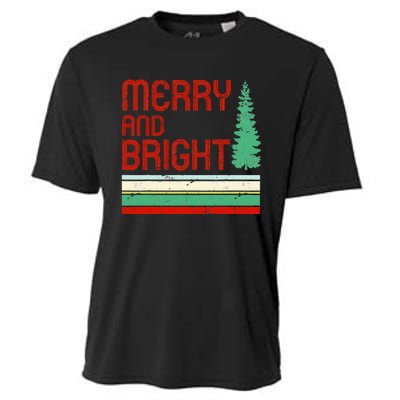 Merry And Bright Christmas Tree Xmas Holiday Retro Vintage Cooling Performance Crew T-Shirt