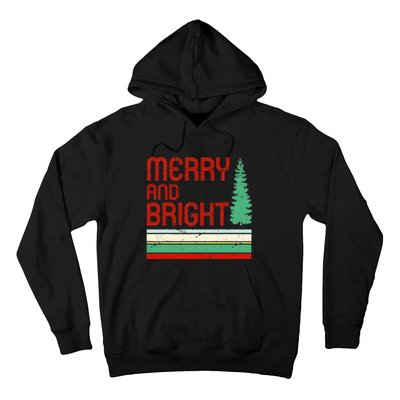 Merry And Bright Christmas Tree Xmas Holiday Retro Vintage Hoodie