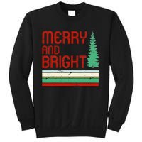 Merry And Bright Christmas Tree Xmas Holiday Retro Vintage Sweatshirt