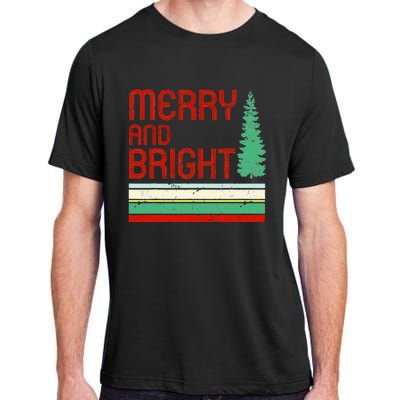 Merry And Bright Christmas Tree Xmas Holiday Retro Vintage Adult ChromaSoft Performance T-Shirt