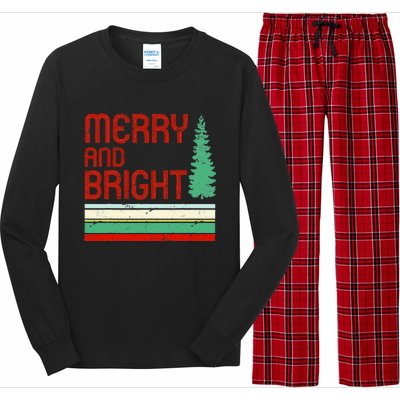 Merry And Bright Christmas Tree Xmas Holiday Retro Vintage Long Sleeve Pajama Set