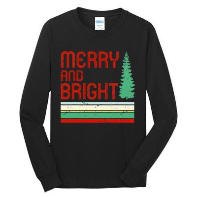 Merry And Bright Christmas Tree Xmas Holiday Retro Vintage Tall Long Sleeve T-Shirt