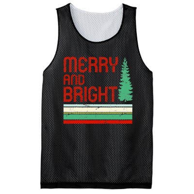 Merry And Bright Christmas Tree Xmas Holiday Retro Vintage Mesh Reversible Basketball Jersey Tank