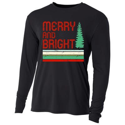 Merry And Bright Christmas Tree Xmas Holiday Retro Vintage Cooling Performance Long Sleeve Crew