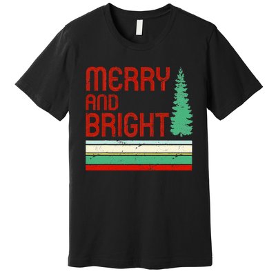 Merry And Bright Christmas Tree Xmas Holiday Retro Vintage Premium T-Shirt