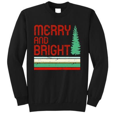 Merry And Bright Christmas Tree Xmas Holiday Retro Vintage Tall Sweatshirt