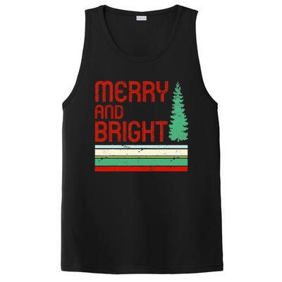 Merry And Bright Christmas Tree Xmas Holiday Retro Vintage PosiCharge Competitor Tank