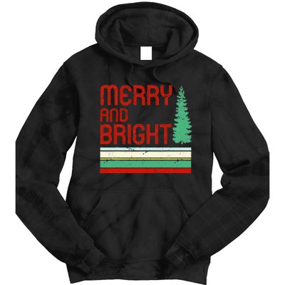 Merry And Bright Christmas Tree Xmas Holiday Retro Vintage Tie Dye Hoodie