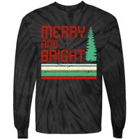 Merry And Bright Christmas Tree Xmas Holiday Retro Vintage Tie-Dye Long Sleeve Shirt