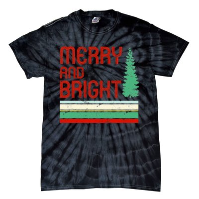 Merry And Bright Christmas Tree Xmas Holiday Retro Vintage Tie-Dye T-Shirt