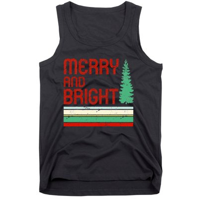 Merry And Bright Christmas Tree Xmas Holiday Retro Vintage Tank Top