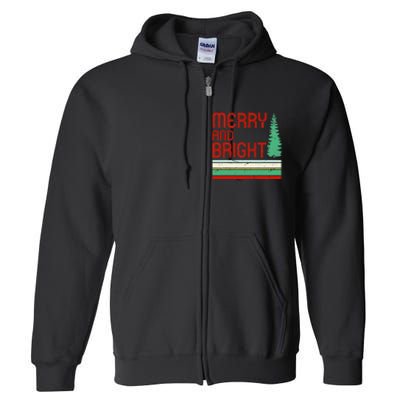 Merry And Bright Christmas Tree Xmas Holiday Retro Vintage Full Zip Hoodie